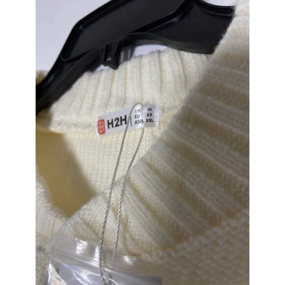 H2H Men's Ivory Knit Sweater Pullover Size XL Button Neck 100% Acrylic - Picture 10 of 10